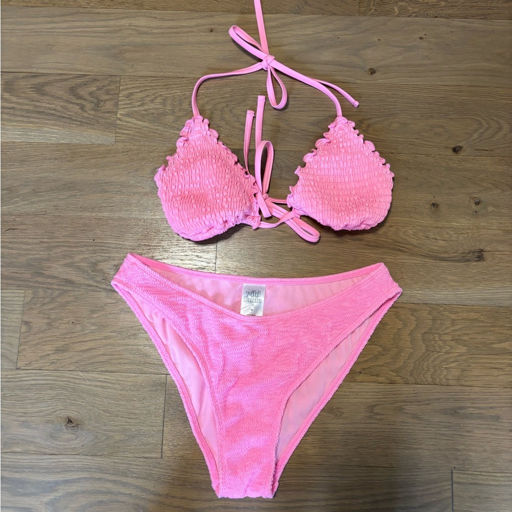 Pink wild fable Women's Smocked Triangle Bikini Set size medium